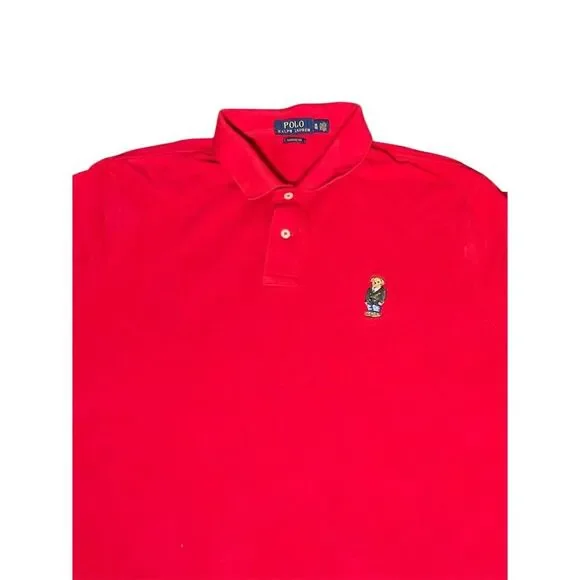 Ralph Lauren M Red Polo Bear Long Sleeve Polo Shirt Casual - Picture 2 of 4